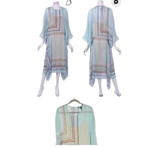 BCBGMAXAZRIA Jaelyn Dress XXS 0 2 Aqua Mist Sheer Flowy Fairy Romantic NWT $368 - Picture 1 of 8